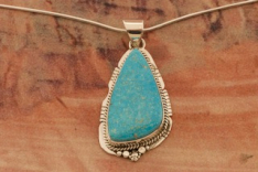 Navajo Jewelry Genuine Kingman Turquoise Sterling Silver Native American Pendant